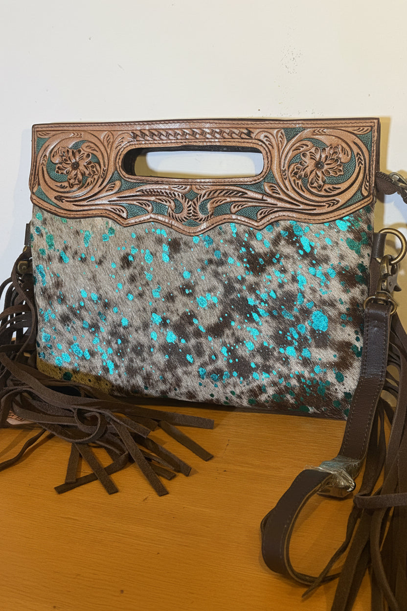 Turquoise Cowhide Medium Crossbody with Handle Item#038