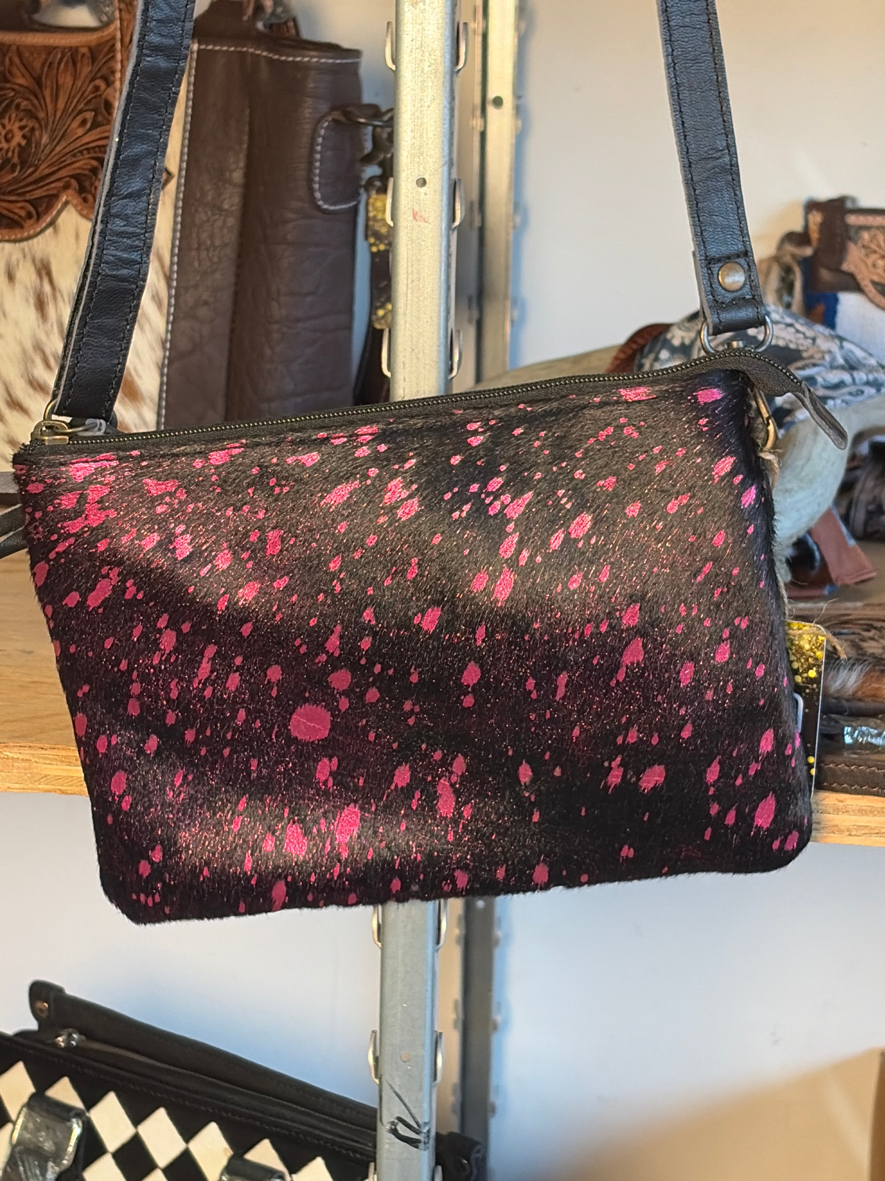 Pink and Black Cowhide small Crossbody Item#040