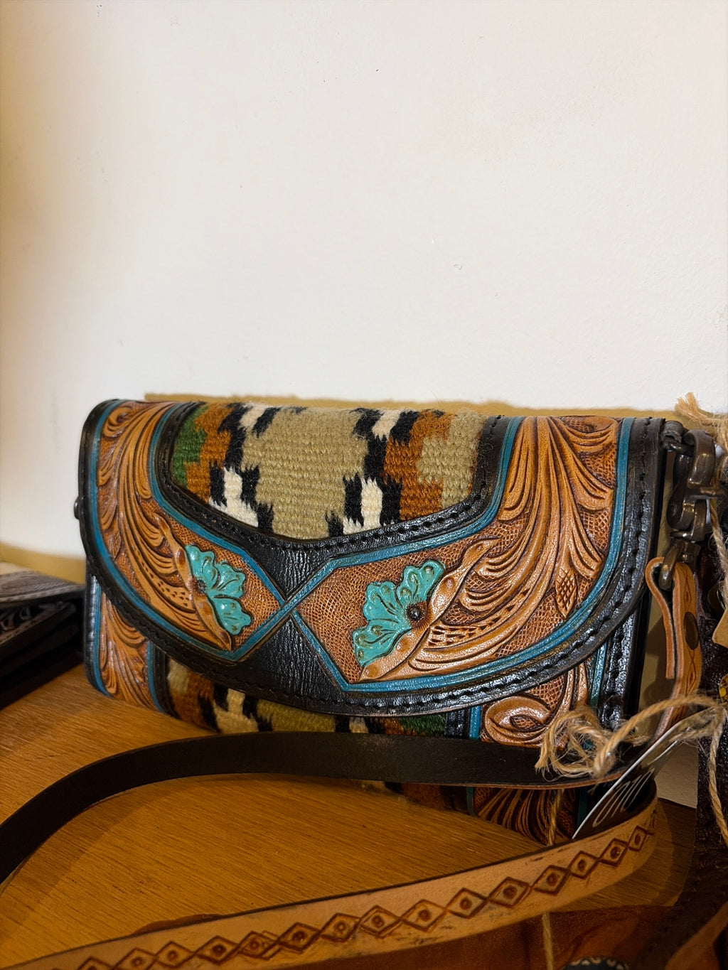 Leather Aztec design Wallet/Crossbody Item#010